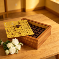 Boîte à chocolat personnalisée en bois plaqué zèbre avec couvercle découpé au laser, doublure en velours pour le festival du Ramadan, fruits secs et cadeaux sucrés