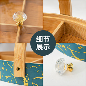 Round <b>Bamboo</b> Fruit Tray With Lid Divided Sections For Tea Time Snacks Home Use - Product Image 3
