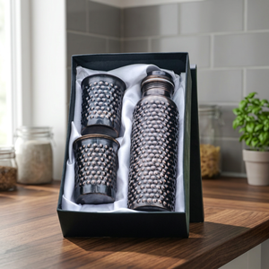 Hammered Texture Antique Copper Bottle With Glass <b>Sets</b> Custom Box Packed Eco Friendly Reusable & Dishwasher Safe Water Bottle - Product Image 1