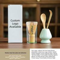 Ensemble de thé japonais Matcha avec cuillère à thé en bambou, fouet à œufs et support, personnalisation du logo