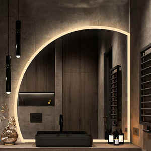 Décoration artistique personnalisée <span class=keywords><strong>Miroir</strong></span> de courtoisie demi-rond givré anti-buée pour bain-<span class=keywords><strong>douche</strong></span> <span class=keywords><strong>Miroir</strong></span> de salle de bain intelligent à led <span class=keywords><strong>avec</strong></span> écran tactile - Product Image 4