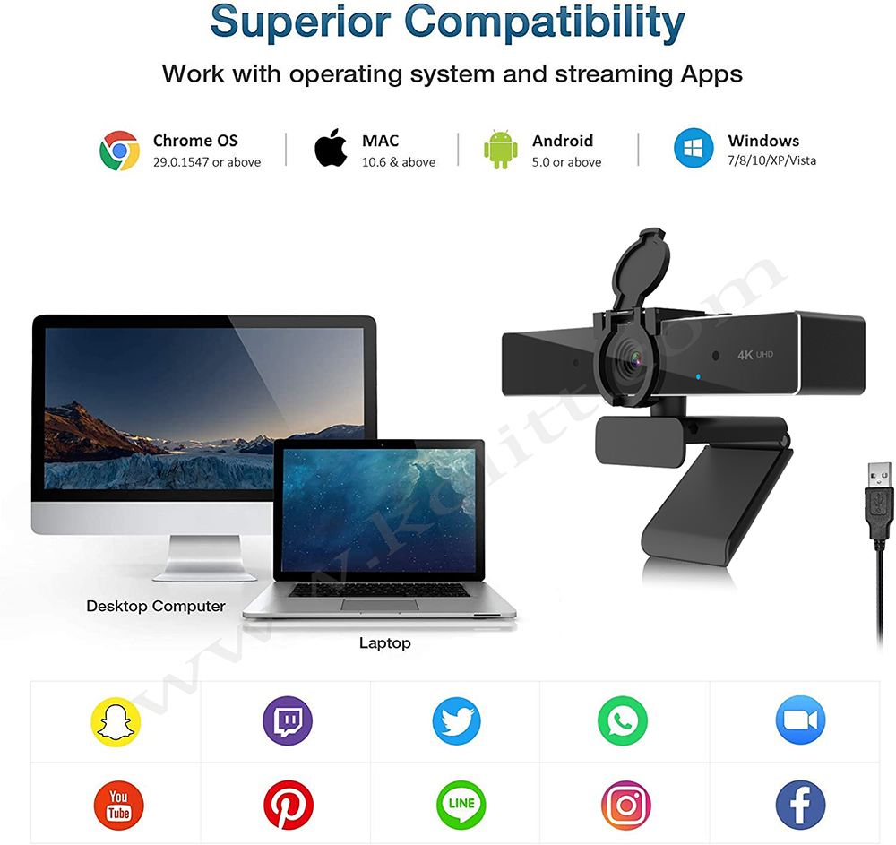 4k Ultra HD Webcam 1080P 60FPS Autofocus With Dual Noise Cancelling Microphones