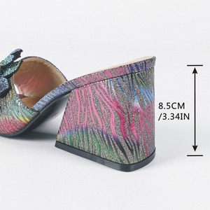 Women's Sparkly Sequin Fabric <b>Sandals</b> With Chunky Block Heel Floral Embellishments for Evening Party Club Occasions - Product Image 6