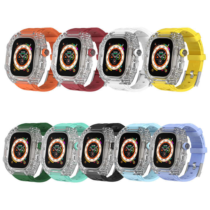 Rose Gold Button Luxury Transparent Watch Case Mod Kit For Apple Watch 49mm Ultra Fkm Rubber Watch Bands 44 45mm Modification - Buy 49mm Modification