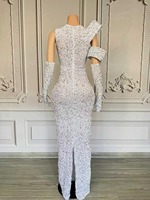Robe scintillante faite à la main pour femmes, costume de danse, robes à paillettes blanches, cristaux, luxe, soirée, spectacle, fête d'anniversaire