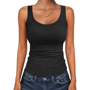 FOXA Women's Ribbed Tank <b>Top</b> Scoop Neck Sleeveless Fitted Tee Breathable Knitted Cotton Spandex Casual Summer Wear - Product Image 1