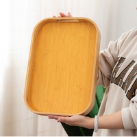 Plateau rectangulaire multifonctionnel en bambou naturel avec poignées, formé par pressage à chaud, durable, écologique, style simple, pour service de table