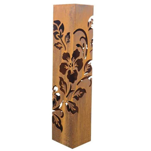 Borne lumineuse LED extérieure en acier Corten découpée au laser sur mesure, motif floral et oiseaux, carrée et creuse, pour aménagement paysager - Product Image 3
