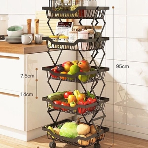 Multi Functional Foldable Metal Multi Layer Storage Rack Wheels <b>Lockable</b> Casters Space Saving Modern Design for Vegetable Fruit - Product Image 1