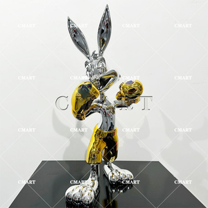 Escultura de resina brillante de Bugs Bunny, el conejo boxeador, estilo Pop Art, con logotipo de marca, para decoración de escritorio y gabinete, artesanía de animales de dibujos animados. - Product Image 1