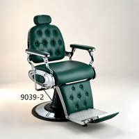 Fauteuil de Barbier Rétro Vert, Dossier Capitonnée Boutonné, Base Robuste sur Pied et Conception à Repose-Pieds Séparés