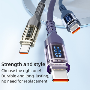 Cable de Carga Rápida USB-A a Tipo-C de 66W con Pantalla LED, Longitudes de 1m/2m, Trenzado de Nailon, Punta Transparente Resistente para Teléfonos Móviles - Product Image 3