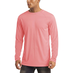 Camiseta de Manga Larga Rosa para Hombre, Protección UV UPF50+, Secado Rápido, 100% Poliéster, Color Sólido, para Natación - Product Image 1