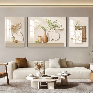 Nouvelle collection 2026 : <span class=keywords><strong>Triptyque</strong></span> mural en film cristallin style crème, art moderne minimaliste avec cadre en alliage d'aluminium, décoration murale pour canapé (nature morte) - Product Image 2