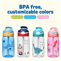 Bouteille d'eau pour enfants 480 ml sans BPA en Tritan avec paille, motif dessin animé mignon, anti-fuite, compatible eau bouillante, pour l'école, les activités de plein air et les voyages