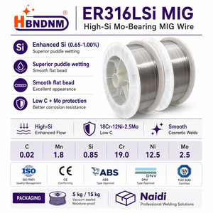 Alambre de Soldadura <span class=keywords><strong>MIG</strong></span> de Acero Inoxidable AWS A5.9 ER316LSi, Alto Contenido de Silicio y Bajo Contenido de Carbono para un Cordón de Soldadura Liso, Humectación Superior, Alta Velocidad, Automático - Product Image 1