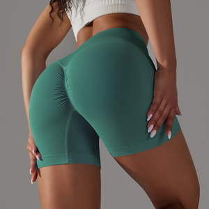 Shorts de cyclisme côtelés sans coutures pour femmes, avec fronces à l'arrière pour le contrôle du ventre et des fesses, sans effet camel toe, extensibles, pour le Pilates et la course à pied - Product Image 2