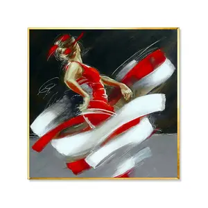 100% Handmade Girl Spinning and Jumping Portrait Oil Painting for Living Room Decor Impression Dancer Creative Wall Picture