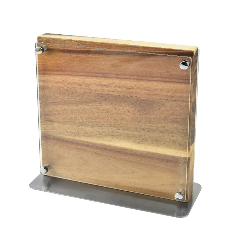 Houten Magnetisch Messenblok Met Acrylschild, Dubbelzijdig Keukenmessenhouder Stand Acacia Houtmes Opslag Organizer