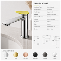 Robinet de lavabo de salle de bain moderne H59 en laiton massif, monotrou, mitigeur eau chaude et froide, finition chromée