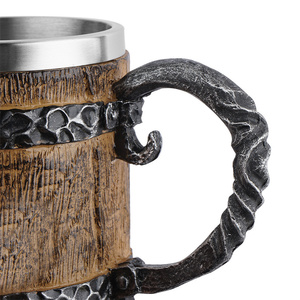 Boccale da Birra Viking in Acciaio Inossidabile a Doppio Strato, Stile Vintage Medievale, a Forma di Barile di <span class=keywords><strong>Legno</strong></span>, Grande Capacità - Product Image 5