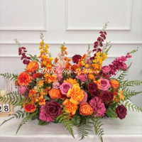 Bouquet de fleurs artificielles pour allée, rose vif et orange mélangés, pour événements en plein air, décoration florale d'autel