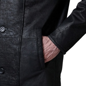 Abrigo Largo de Cuero Genuino para Hombre con Capucha, Solapa con Muescas, Cierre de Botón Sencillo, Grueso para Invierno - Product Image 6