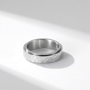 Handmade Hammered Honeycomb Titanium Steel Rotating <b>Rings</b> Unisex Minimalist Jewelry Geometric Design Gift - Product Image 4
