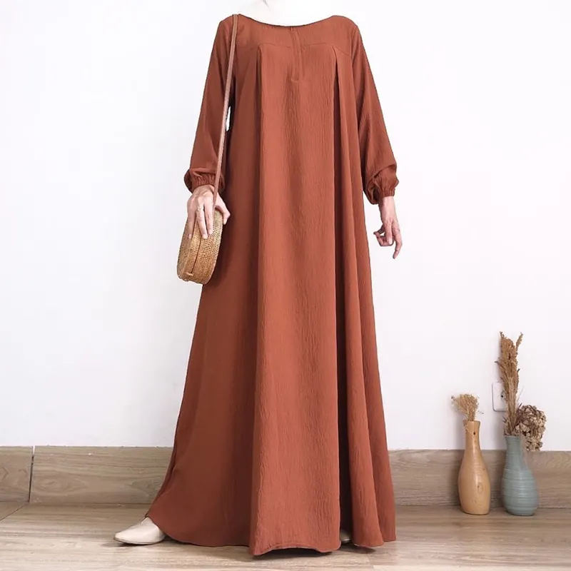 Oriente Médio Turquia Vestidos Roupas Femininas Dubai Cor Sólida Zipper Manga Longa Muçulmano Vestidos Casuales Abaya