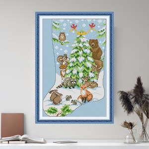 NKF Ours Bas <span class=keywords><strong>de</strong></span> Noël Motif Imprimé Point <span class=keywords><strong>de</strong></span> Croix Kits Décoration Maison Broderie Sets <span class=keywords><strong>Crochet</strong></span> Kit - Product Image 1