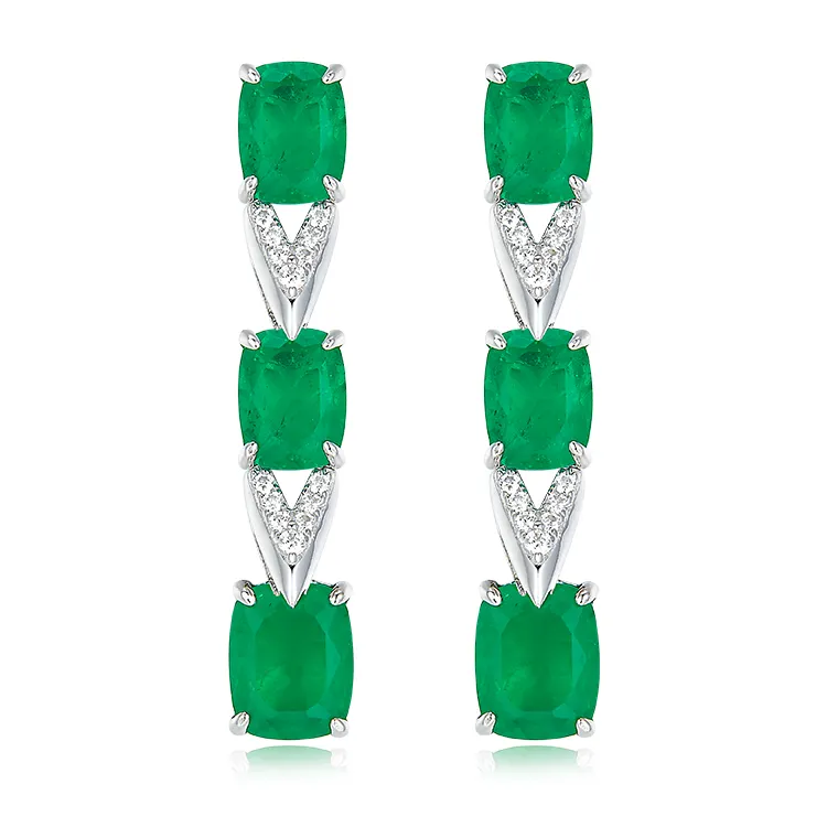 Luxury Emerald Pendant Earrings Ladies Banquet Party Wear Earrings Vintage Square Multi-Zircon Drop Earrings