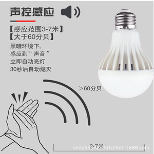 Led <b>Sensor</b> Bulb E27 Screw Base Sound Activated 3-7M Range <b>Indoor</b> Corridor <b>Light</b> - Product Image 1