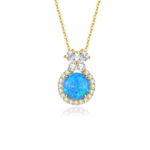 925 Sterling Silver Rhodium Plated Trendy Engagement Wedding Blue <b>Opal</b> Double Halo Pendant <b>Necklace</b> Dainty Bow Accent Jewelry - Product Image 1