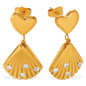 รูปหัวใจรูปเปลือกหอยต่างหูแบบห้อยชุบทองไรน์สโตนสตั๊ดปาร์ตี้แฟชั่นเครื่องประดับ EH1357 - Product Image 5