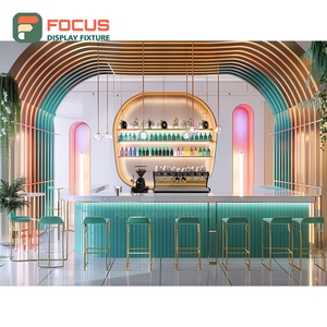 Contemporary Coffee Service Counter Barista Station Front Register Natural Oak Cafe Counter - Product Image 2