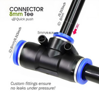 F126 Buse en T universelle réglable de 8 mm pour atomisation, refroidissement, humidification et irrigation automatique à raccord rapide