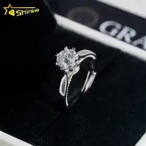 ダイヤモンドテスターモアッサナイトリング925スターリングシルバーパス女性調節可能結婚指輪バンド