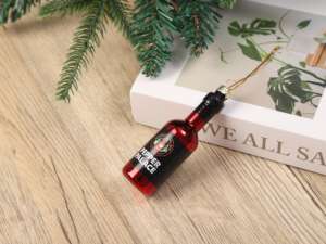 Bouteille miniature en verre rouge de style antique scintillante et festive pour la décoration suspendue de l'arbre de Noël et comme cadeau - Product Image 1