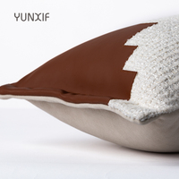 Housse de coussin décorative de luxe moderne géométrique en bouclette, patchwork en similicuir premium pour canapé et salon