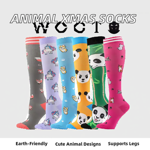 Pinbo Éco-responsable Offre Spéciale Noël 15-20mmHg Motif Renard Chat Chien Panda Licorne Chaussettes de Sport 20-30mmHg Compression Animale - Product Image 2