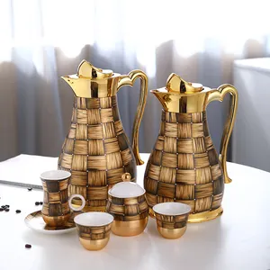 Top seller turkish style keep warm tea coffee kettle set luxury 1L glass refill thermos arabic thermal vacuum flask