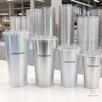 Gobelet en polypropylène jetable à paroi simple, biodégradable, respectueux de l'environnement, imprimé sur mesure, 16oz/20oz/22oz, arc-en-ciel, pour lait et bubble tea