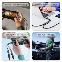 Câble adaptateur USB-C 2-en-1 audio et charge rapide, signal stable, interface anti-noyau de fer noir pour le streaming, les affaires, l'extérieur et le gaming