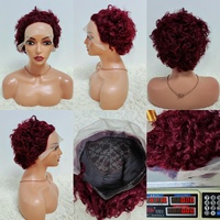 Perruque Courte Bouclée Pixie Lace Frontale 13*1 Vague d'Eau Cheveux Humains Brésiliens Bruts Pas Chers Perruques Humaines Colorées Frisées Letsfly