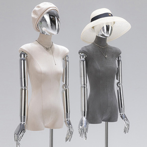 Tienda de ropa completa de lujo para Mujer, maniquí con forma de vestido negro para Mujer, ropa de exhibición, maniquí de medio cuerpo de gamuza negra - Product Image 4