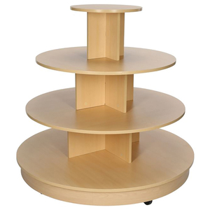 HIKUYA 4 Tier <strong>Round</strong> Wood <strong>Display</strong> <strong>Table</strong> With Casters - Product Image 3