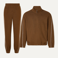 Ensemble de survêtement coupe-vent personnalisé en piqué tricoté avec col montant zippé et passepoil rayé pour homme, 2 pièces, sur mesure OEM ODM