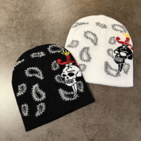 Nouveau bonnet en tricot jacquard Y2K avec motif de crâne, sans revers, chaud pour l'hiver, streetwear pour hommes et femmes