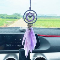 Nouveau Boho petit attrape-rêves fait à la main voiture rétroviseur pendentif avec plume attrape-rêves avec cristal chambre suspendus décor
