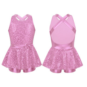 Body da Danza Moderna per Bambine, Senza Maniche con Paillettes, <span class=keywords><strong>Schiena</strong></span> Incrociata e Fiocco in Vita, per Jazz, Tip Tap e Balletto - Product Image 5